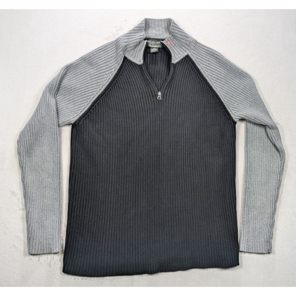Ralph Lauren Men’s L Vintage Y2K Gray/Charcoal 1/4 Zip Sweater RL Flag Knit Pull